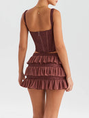 Elegant Skirt Two Piece Set For Women Sleeveless Crop Top And Mini Skirt Ladies Club Party Skirt Sets