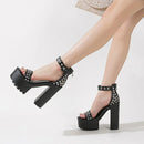 Sandals for Women Open Toe Dress Pumps Stylish Cutout Design Back Rivet Platform Heels