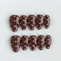 10pcs Handmade Brown Pink Polka Dot Press on Nails Almond Full Cover Wearable Reusable Sweet False Nails