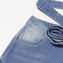 Chic Patchwork Appliques Jeans For Women High Waist Spliced Pockets Straight Trousers Female