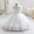 Summer Baby Dresses Pearls Lace Birthday Dress for Toddler Wedding Party Gown