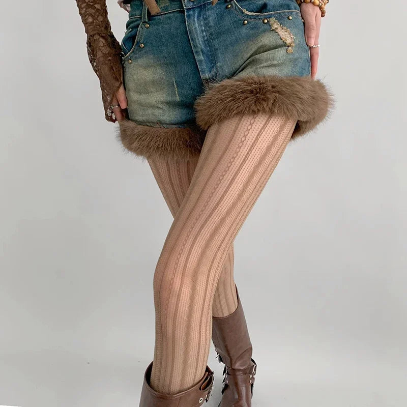 Stockings Women Geometric Striped Pantyhose Rattan Mesh Lace Gothic Cute Seamless Fishnet Legging
