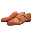 Luxurious Men's Brogues Handmade Bronze Buckles Double-Monk Shoes