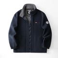 Navy blue jacket with gray collar on a white background, Obroi