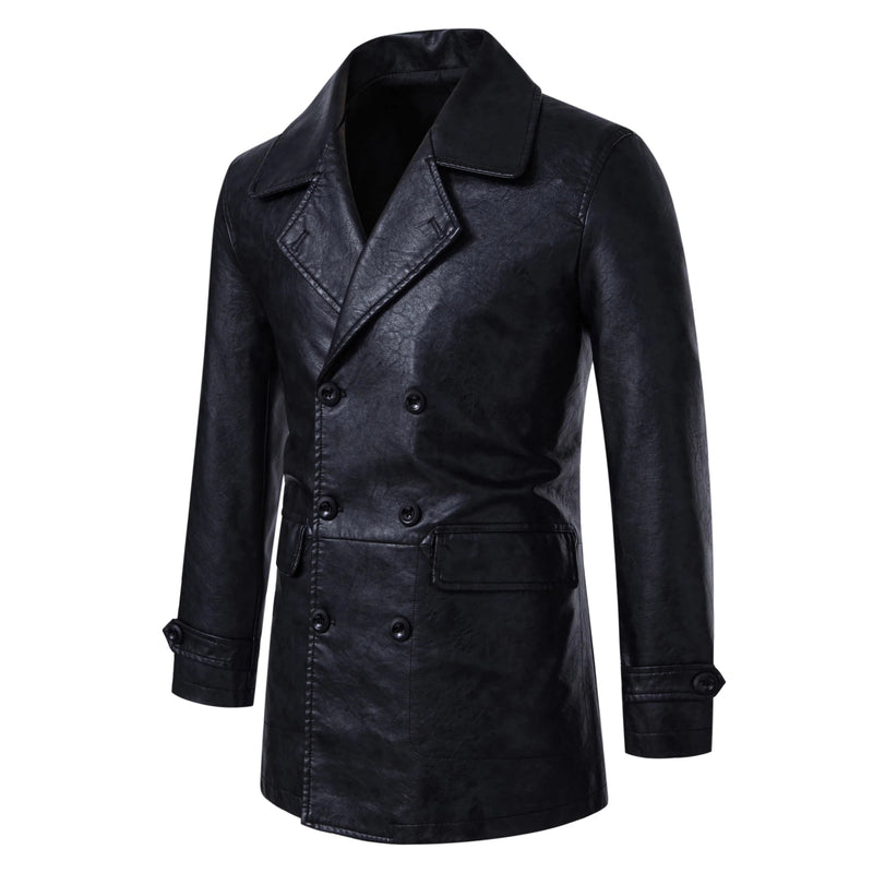 Men Leather Jacket Urban Retro Mid-length Belt PU Leather Coat Autumn Winter Motorcycle Leather Jacket