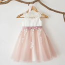 Flower Girl Dresses White Pink Tulle Appliques With Bow Ribbon Sleeveless For Wedding Birthday Banquet
