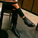 Men Motorcycle Boots Genuine Leather Rivets Ankle Boots British Street Trendy Shoes