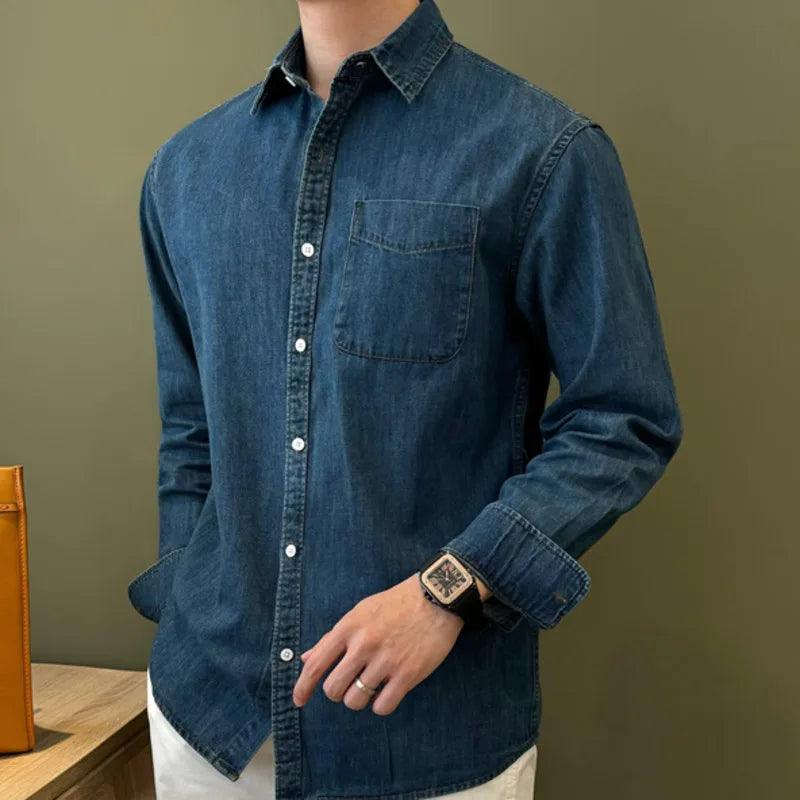 Denim Shirt Long Sleeve Shirt Retro Shirt British Versatile Casual Shirt