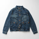 Retro Lapel Denim Cargo Jacket Men's Cotton Casual Motorcycle Coat