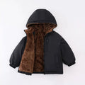 Kids Double-faced Fleece Hooded Jackets Autumn Winter Thick Warm Down Cotton Coat for Boys Girls 3-8 Years