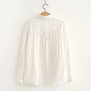 Double-layer Cotton Yarn Shirts Women Autumn Floral Loose Casual Soft Blouse Tops