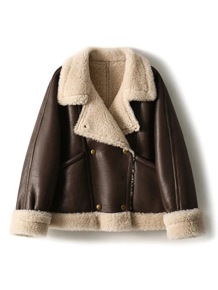 Wool Warm Thickened Short Motorcycle Jacket Autumn Winter Casual Coat For Women