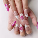 Handmade Manicure Medium Almond Fake Nails Flower Summer Hot  Limited Press On Nails