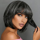 Black Pearl 8 Inch Grey Short Straight Bob Human Hair Wigs For Women Pixie Bob Wigs