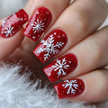 24pcs Christmas Red Coffin Press on Nails Winter Snowflake Deer Nails Wearable Detachable Nail Tips