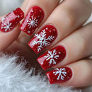 24pcs Christmas Red Coffin Press on Nails Winter Snowflake Deer Nails Wearable Detachable Nail Tips