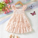 Cute Girls Cake Dress with Big Bow Floral Dress Birthday Princess Wear Summer Clothing 1-6 Years Kids Girl