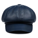 Woman Red Hat Real Leather Genuine Leather Baker Ladies Octagonal Eight-panel Cap