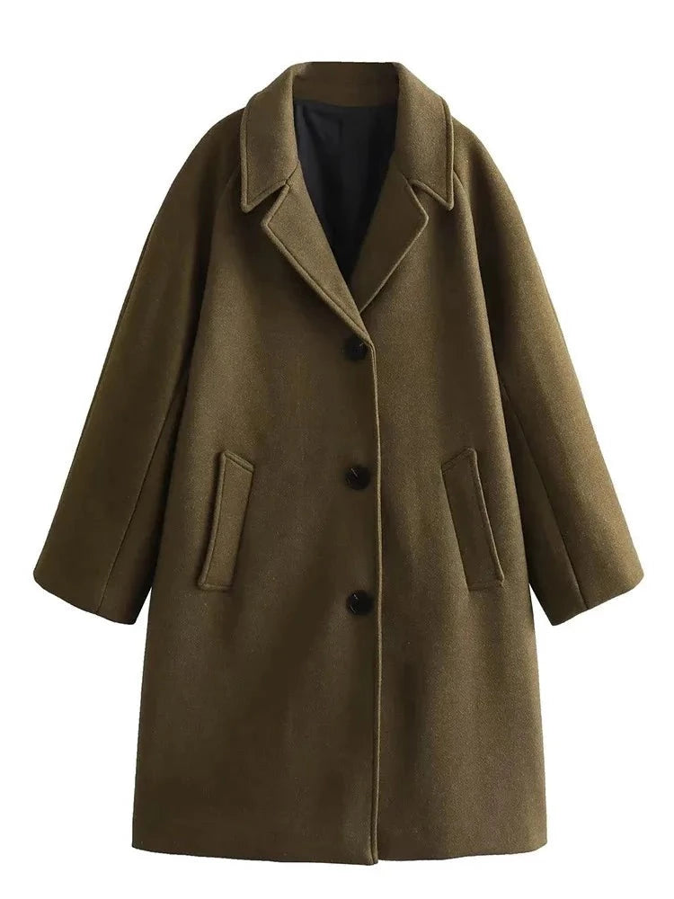 Autumn Winter Solid Elegant Loose Trench Coat Women's Woolen Jacket Clothes