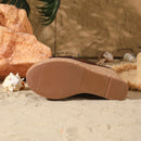 Summer Red Cross Belt Wedges Heel Thick Bottom Wood Pattern Waterproof Platform Beach Slippers Shoes