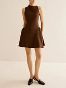 Slimming Dress For Women Round Neck Sleeveless High Waist Minimalist Dresses Female