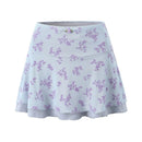 Women Floral Mesh Mini Skirt Sexy Elastic Low Waist A-line Ladies Holiday Summer Skirts