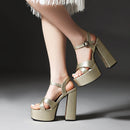 Cross Ribbed High Platform Peep Toe Sandals Super High Thick Heel Women's Sandals