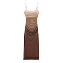 Women Vintage Ruched Mesh Sling Dress Party