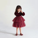 Christmas Formal Dress for Kids Girl Children Girls Patchwork Red Tulle Layered Ball Gown for Pageant Ceremony Carnival