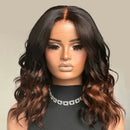 Wavy Omre Brown 5.5x4.5 Silk Base Lace Cloure Wig Human Hair Preplucked No Knots Medium Length for Women