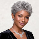 Silver Gray Short Pixie Cut Wigs Human Hair witn Bangs for Women Cap Short Curly Wigs for Daily Wear
