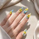 Spring Sunflower Handmade Press On Nails Cream Yellow Light Blue Gradient Long Almond Nails