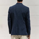 ﻿ Blazer Casual Suit Stripe Double Breasted Jacket Prom Elegant Smoking Slim Retro Fit Suit Coat Blazer for Men