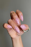 24PCS Pink Press on Nails Almond Nails with Tiny Pink Rose Floral Details Sweet Romantic Nail Art for Women Daily