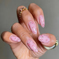 24PCS Pink Press on Nails Almond Nails with Tiny Pink Rose Floral Details Sweet Romantic Nail Art for Women Daily