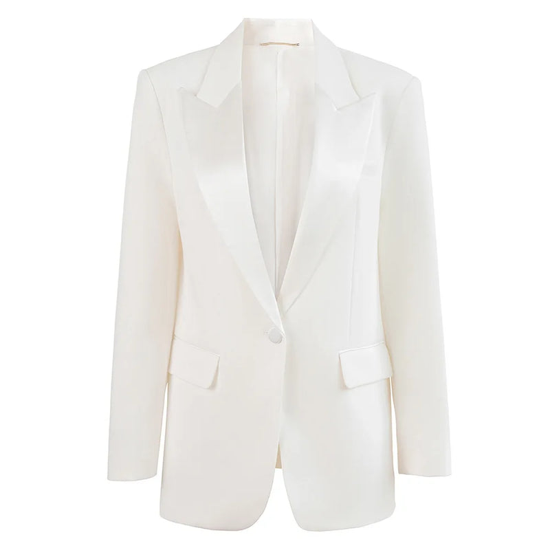 Minimalist Office Blazer for Women Notched Collar Spliced Single Button Loose Jacket Female