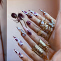 24Pcs Nails Purple and White Cherry Blossom Pattern Long Pointed  Edgy Retro Gradient Design Press-On Nails