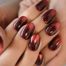 Retro Dark Red False Nails Medium Length Oval Press On Nail Tips Glitter Galaxy Nail Art