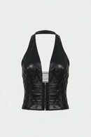 Leather Halter Neck Sling Backless Crop Top Strap Vest