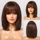 Ombre Golden Brown Human Hairs for Women Natural Daily Straight 12inch Short Human Hair Wigs