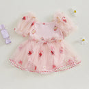 Toddler Christmas Romper Dress with Cute Reindeer Embroidery and Ruffle Sleeves for Holiday Festivities and Parties