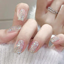 Nails for women girls full cover green nude nail tips with sparkling glitter square almond shape press on nail