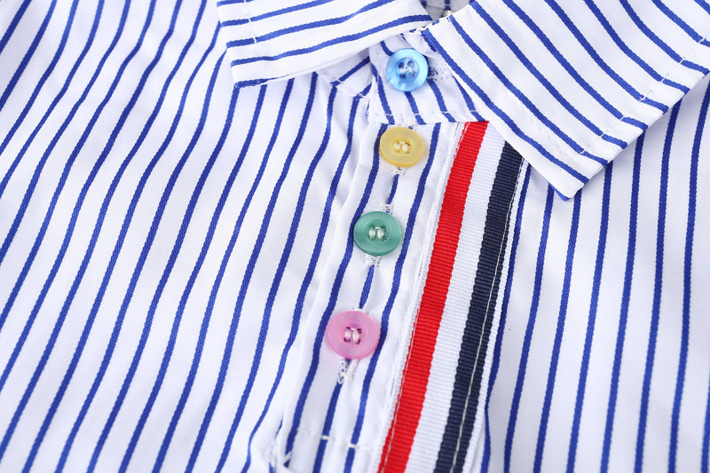 Children gentleman summer clothes striped short sleeve tops + white shorts 2 pcs clothing sets for kids baby boys party suits