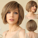 Brown Blonde Hair Wigs Transparent Lace Front Wig Short Layered Wavy Hand-Tied Lace