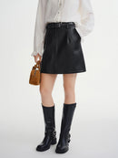 Women A-line Leather Skirt Winter the Bold Collection Half Skirt