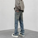Distressed Jeans Men Pocket Retro High Street Loose Flare Denim Pants Men Trousers