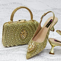 Women Shoes Heels and Bags Rhinestone Chain Ladies Wedding Party Elegant