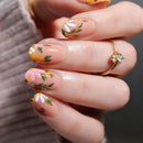 24PCS Pink Press on Nails Almond Nails with Tiny Pink Rose Floral Details Sweet Romantic Nail Art for Women Daily