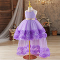 Children Party Dresses Sequins Collar And Sash Flower Tulle Trailing Carnival Costume for Little Girl White Ball Gow