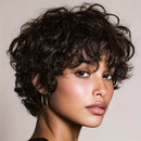 Short Water Wave Human Hair Wig with Bangs Short Pixie Cut Wigs Women Wigs